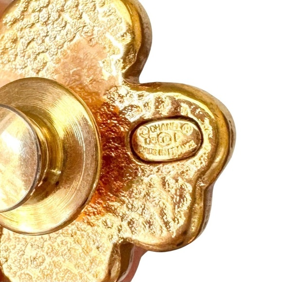 Authentic CHANEL Pink & Gold Four Leaf Clover Shamrock Lucky Charm Brooch Pin - Picture 7 of 10